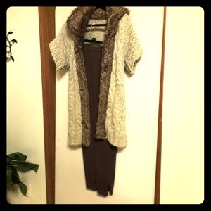 Knit sweater with fake fur around collar
